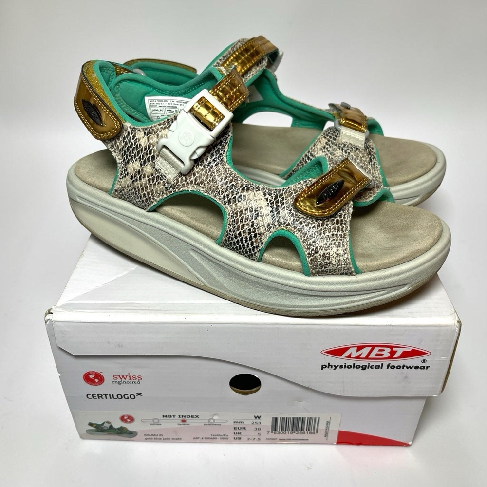 MBT Kisumu 3S Women's Fashion Sport Sandal Ltd Edition Gold Jade Snake 7-7.5 Box